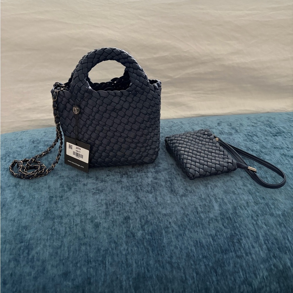 Woven Mini Handbag with Wristlet - Navy